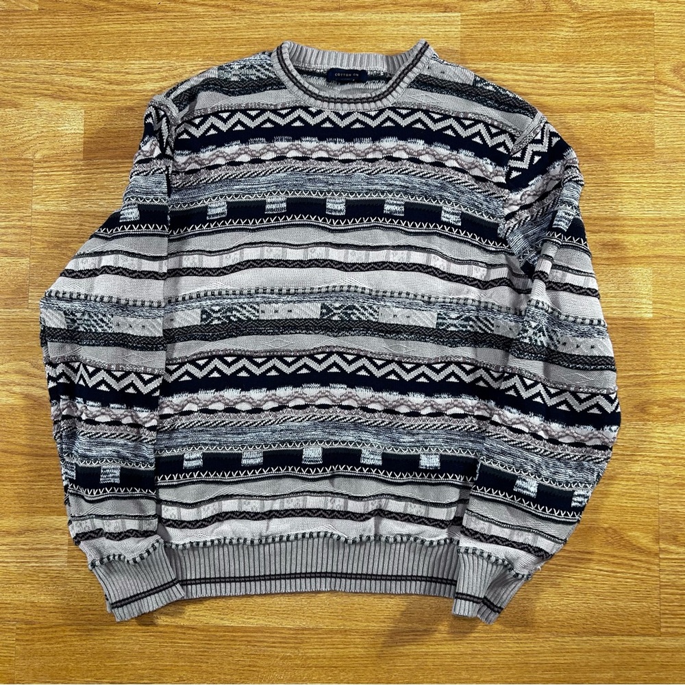 Cotton on XL‎ Sweater 3D Cable Knit Multicolor Coogi Style